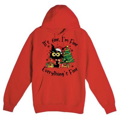 ItS Fine IM Fine Everything Fine Funny Black Cat Christmas Premium Pullover Hoodie