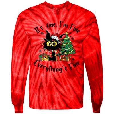 ItS Fine IM Fine Everything Fine Funny Black Cat Christmas Tie-Dye Long Sleeve Shirt