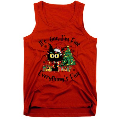 ItS Fine IM Fine Everything Fine Funny Black Cat Christmas Tank Top