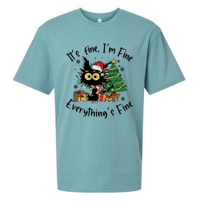 ItS Fine IM Fine Everything Fine Funny Black Cat Christmas Sueded Cloud Jersey T-Shirt