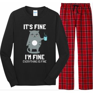 Its Fine Im Fine Everything Is Fine Cat Long Sleeve Pajama Set