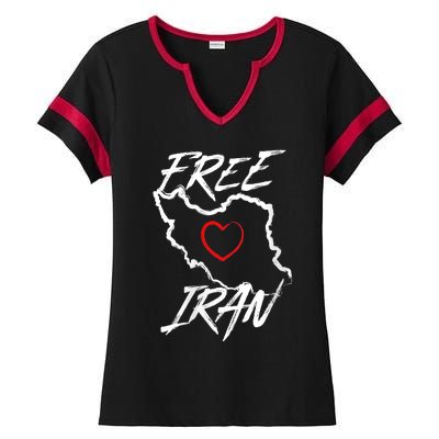 Iran Free Iran Symbol Heart Map Freedom Heart Love Ladies Halftime Notch Neck Tee