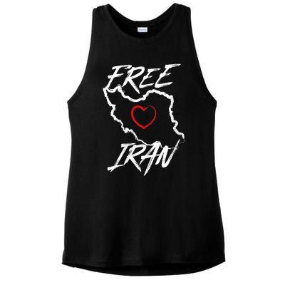 Iran Free Iran Symbol Heart Map Freedom Heart Love Ladies PosiCharge Tri-Blend Wicking Tank