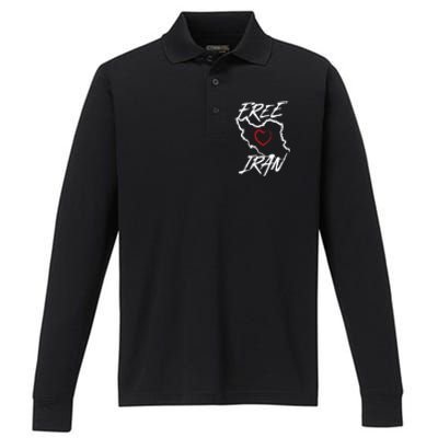 Iran Free Iran Symbol Heart Map Freedom Heart Love Performance Long Sleeve Polo