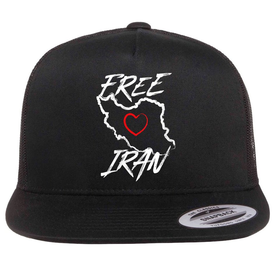 Iran Free Iran Symbol Heart Map Freedom Heart Love Flat Bill Trucker Hat