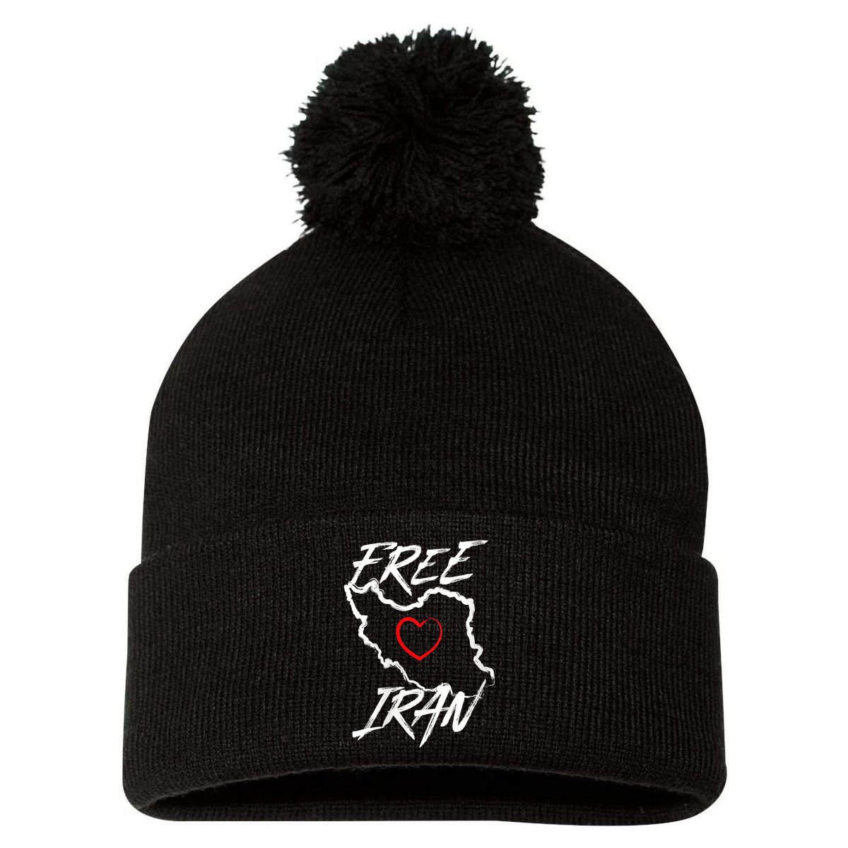 Iran Free Iran Symbol Heart Map Freedom Heart Love Pom Pom 12in Knit Beanie