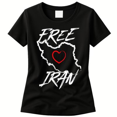 Iran Free Iran Symbol Heart Map Freedom Heart Love Womens T-Shirt