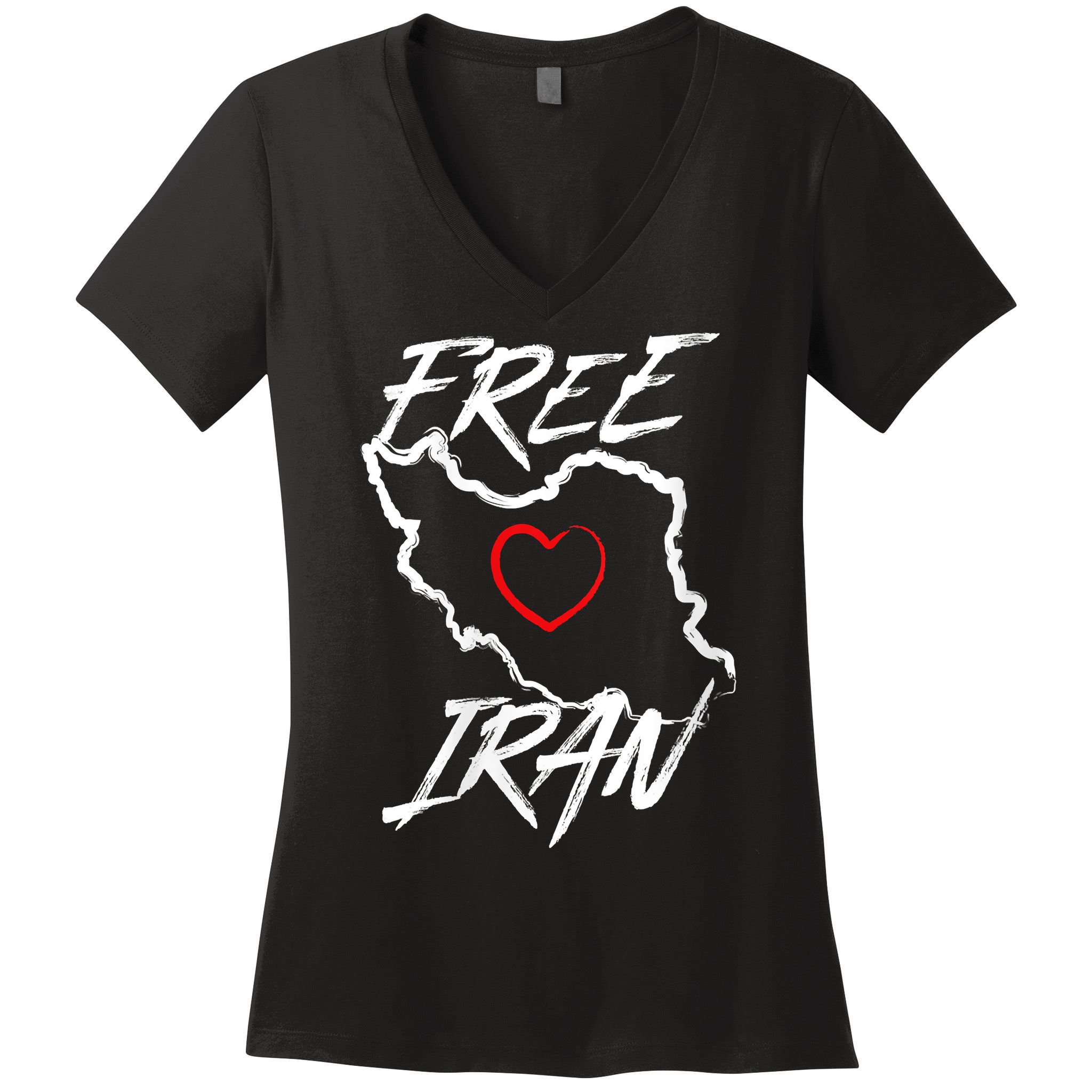 Iran Free Iran Symbol Heart Map Freedom Heart Love Women's V-Neck T-Shirt