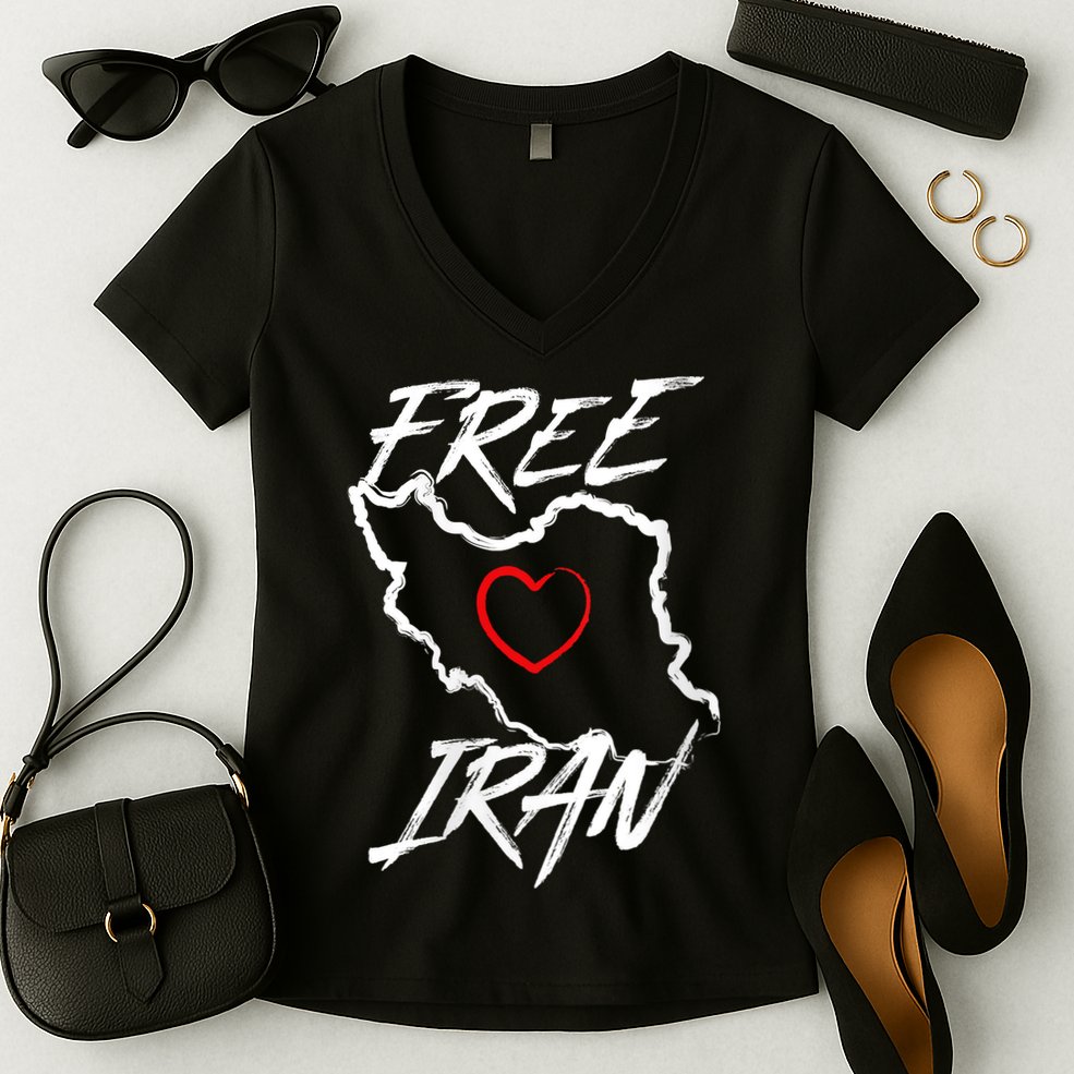 Iran Free Iran Symbol Heart Map Freedom Heart Love Women's V-Neck T-Shirt