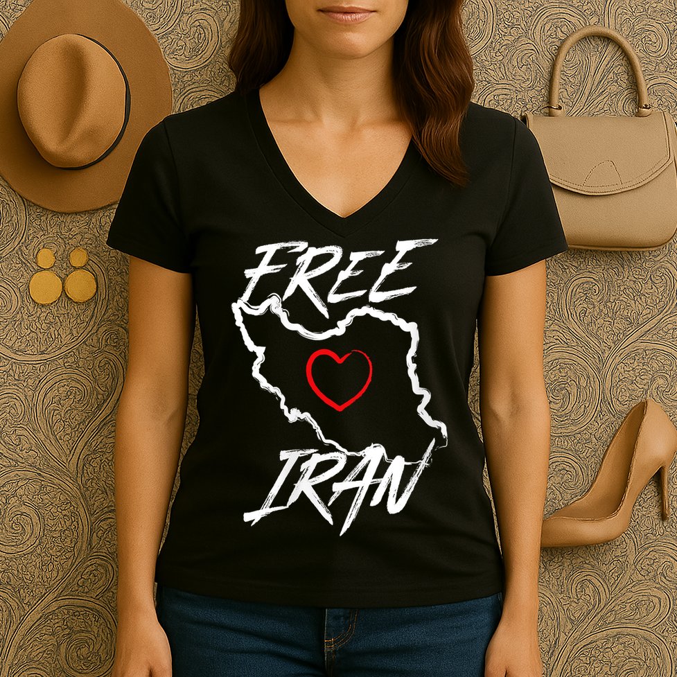 Iran Free Iran Symbol Heart Map Freedom Heart Love Women's V-Neck T-Shirt
