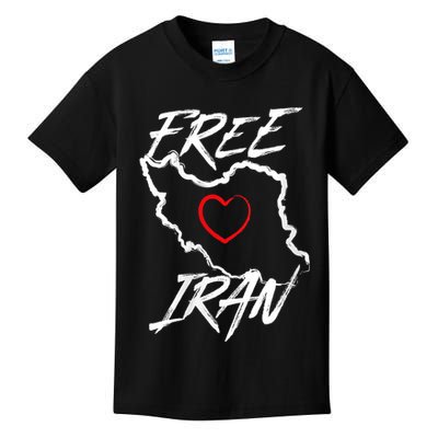 Iran Free Iran Symbol Heart Map Freedom Heart Love Kids T-Shirt
