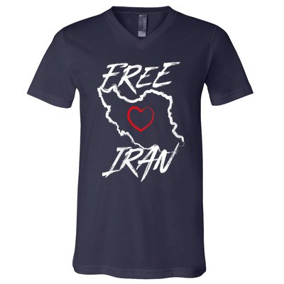 Iran Free Iran Symbol Heart Map Freedom Heart Love V-Neck T-Shirt