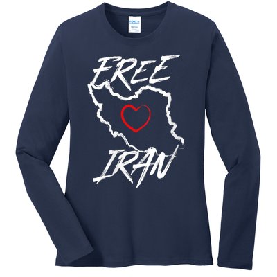 Iran Free Iran Symbol Heart Map Freedom Heart Love Ladies Long Sleeve Shirt