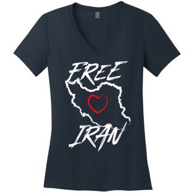 Iran Free Iran Symbol Heart Map Freedom Heart Love Women's V-Neck T-Shirt