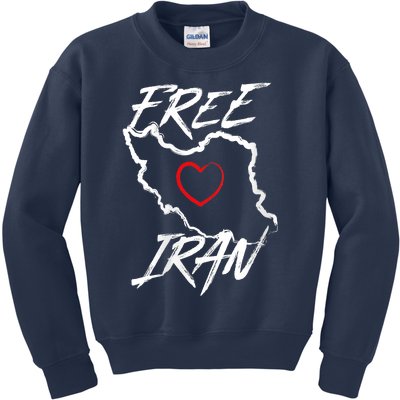 Iran Free Iran Symbol Heart Map Freedom Heart Love Kids Sweatshirt