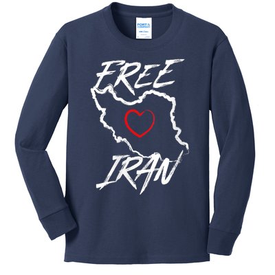 Iran Free Iran Symbol Heart Map Freedom Heart Love Kids Long Sleeve Shirt