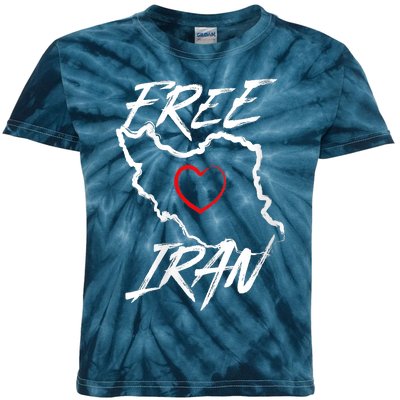 Iran Free Iran Symbol Heart Map Freedom Heart Love Kids Tie-Dye T-Shirt