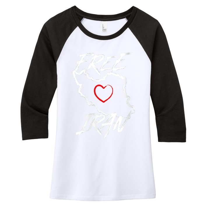 Iran Free Iran Symbol Heart Map Freedom Heart Love Women's Tri-Blend 3/4-Sleeve Raglan Shirt