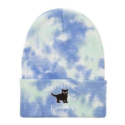 Its Fine Im Fine Everythings Fine Cat Sarcastic Tie Dye 12in Knit Beanie