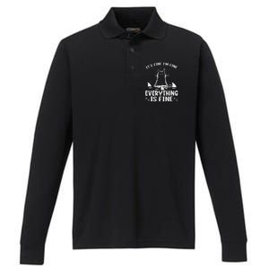 ITS FINE IM FINE EVERYTHING IS FINE CAT FUNNY Performance Long Sleeve Polo