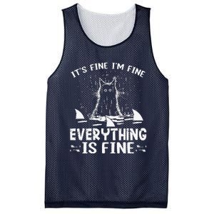 ITS FINE IM FINE EVERYTHING IS FINE CAT FUNNY Mesh Reversible Basketball Jersey Tank