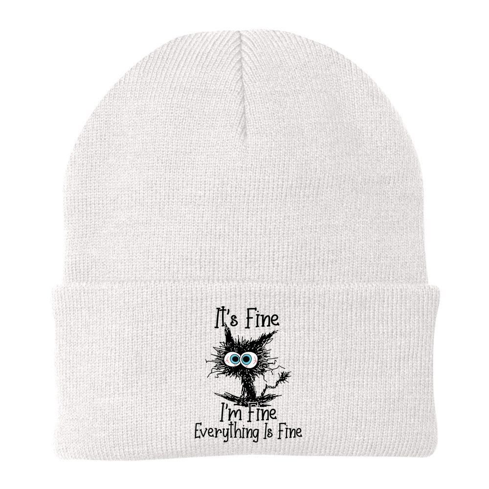 It's Fine I'm Fine Everything Is Fine Funny Cat Beanie
