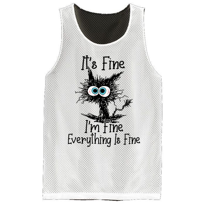 It's Fine I'm Fine Everything Is Fine Funny Cat Mesh Reversible Basketball Jersey Tank