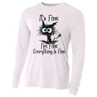 It's Fine I'm Fine Everything Is Fine Funny Cat Cooling Performance Long Sleeve Crew