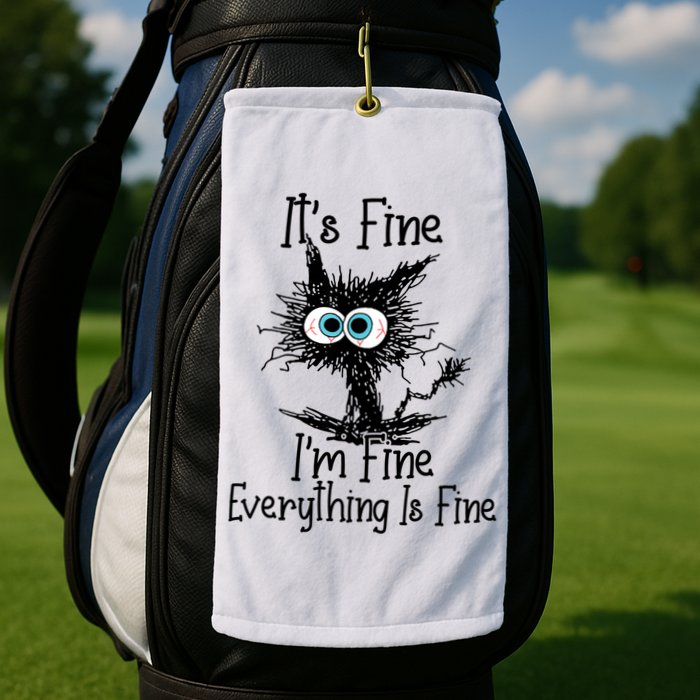 It's Fine I'm Fine Everything Is Fine Funny Cat Golf Towel