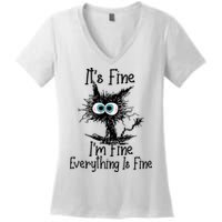 It's Fine I'm Fine Everything Is Fine Funny Cat Women's V-Neck T-Shirt