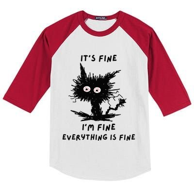 Its Fine Im Fine Funny Coffee Cute Sarcastic Black Cat Kids Colorblock Raglan Jersey