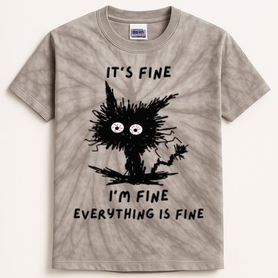 Its Fine Im Fine Funny Coffee Cute Sarcastic Black Cat Kids Tie-Dye T-Shirt