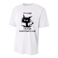 Its Fine Im Fine Funny Coffee Cute Sarcastic Black Cat Youth Performance Sprint T-Shirt