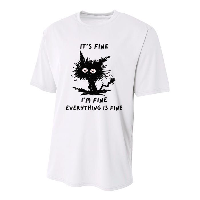 Its Fine Im Fine Funny Coffee Cute Sarcastic Black Cat Youth Performance Sprint T-Shirt