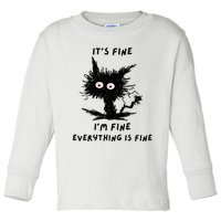 Its Fine Im Fine Funny Coffee Cute Sarcastic Black Cat Toddler Long Sleeve Shirt