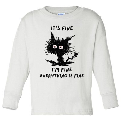 Its Fine Im Fine Funny Coffee Cute Sarcastic Black Cat Toddler Long Sleeve Shirt