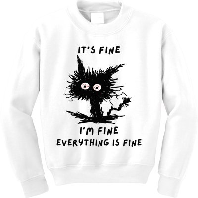 Its Fine Im Fine Funny Coffee Cute Sarcastic Black Cat Kids Sweatshirt