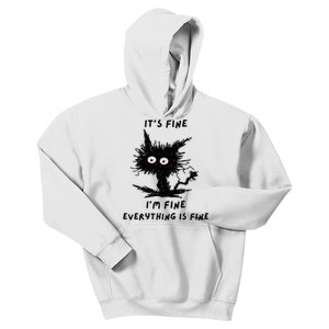 Its Fine Im Fine Funny Coffee Cute Sarcastic Black Cat Kids Hoodie