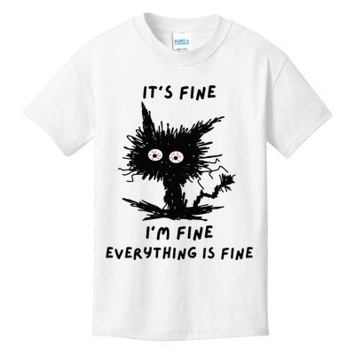 Its Fine Im Fine Funny Coffee Cute Sarcastic Black Cat Kids T-Shirt