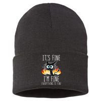 ItS Fine IM Fine Everything Is Fine Funny Cat Sustainable Knit Beanie