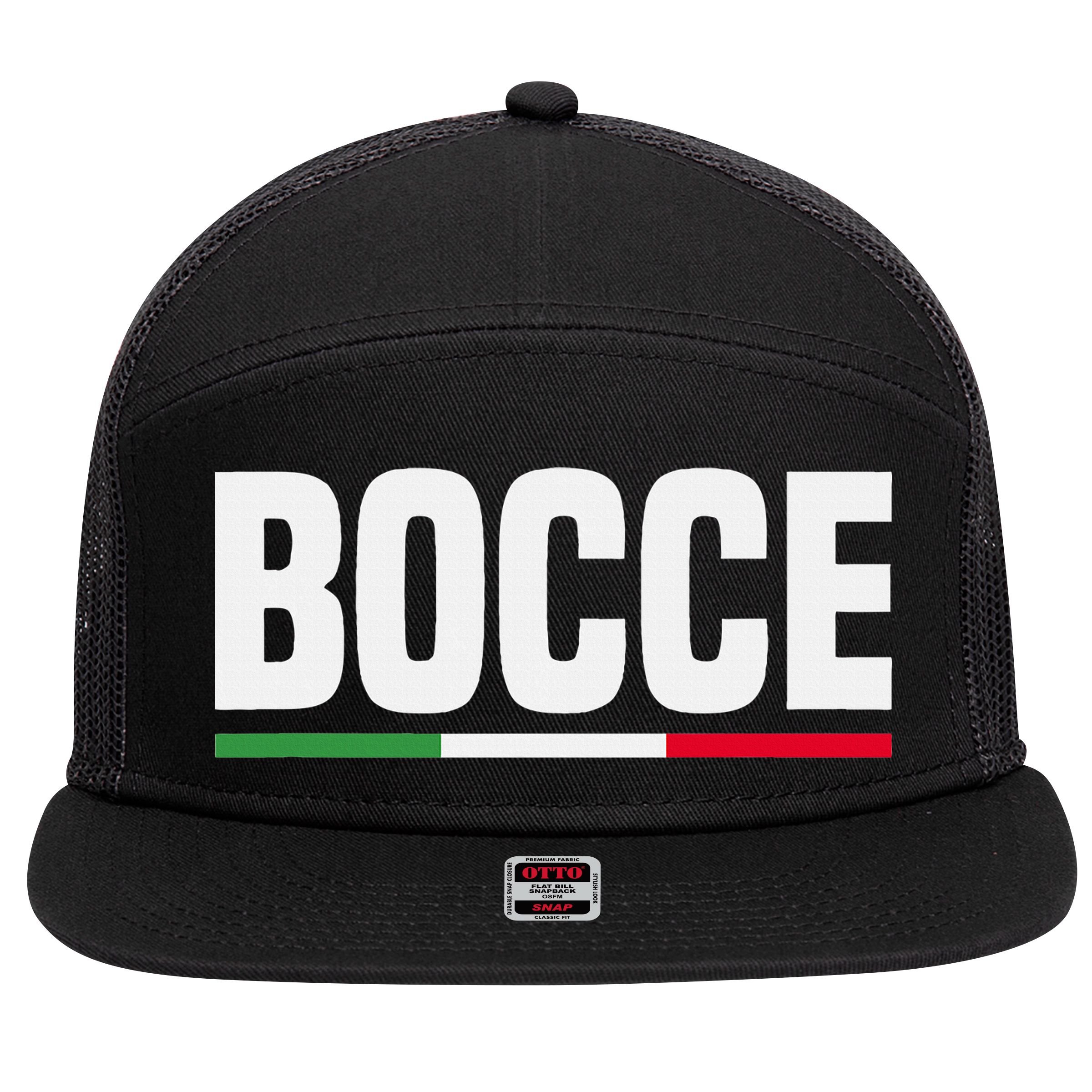 Italy Flag Italian Bocce Ball Player 7 Panel Mesh Trucker Snapback Hat