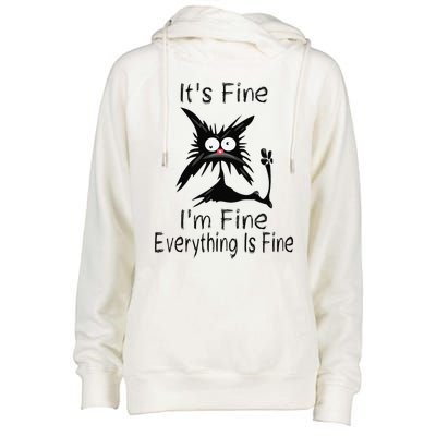 Its Fine Im Fine Everything Is Fine Funny Cat Day Womens Funnel Neck Pullover Hood