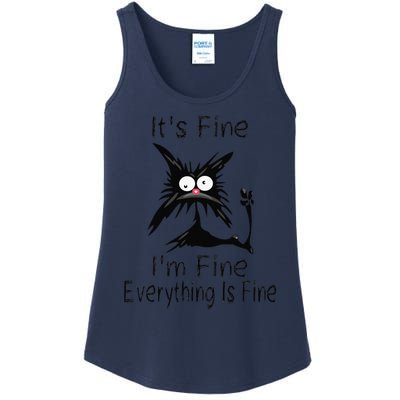 Its Fine Im Fine Everything Is Fine Funny Cat Day Ladies Essential Tank