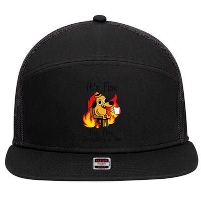 Its Fine Im Fine Everything Is Fine This Is Fine Meme Dog 7 Panel Mesh Trucker Snapback Hat