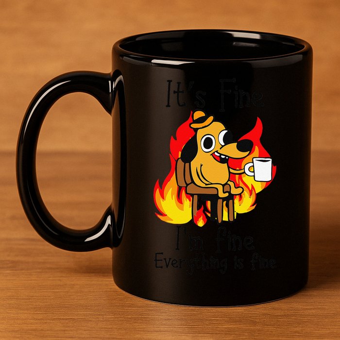 Its Fine Im Fine Everything Is Fine This Is Fine Meme Dog 11oz C Handle Ceramic Mug