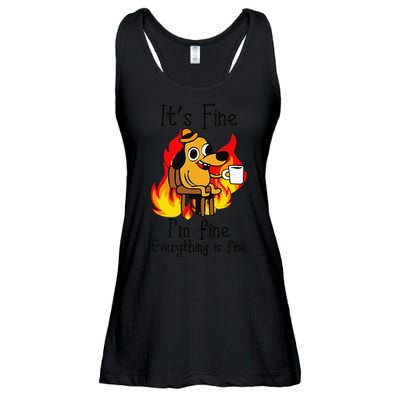 Its Fine Im Fine Everything Is Fine This Is Fine Meme Dog Ladies Essential Flowy Tank