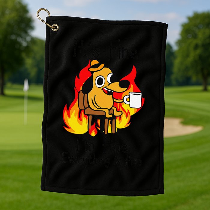 Its Fine Im Fine Everything Is Fine This Is Fine Meme Dog Golf Towel