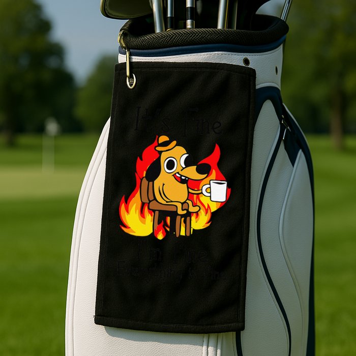 Its Fine Im Fine Everything Is Fine This Is Fine Meme Dog Golf Towel
