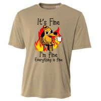 Its Fine Im Fine Everything Is Fine This Is Fine Meme Dog Cooling Performance Crew T-Shirt