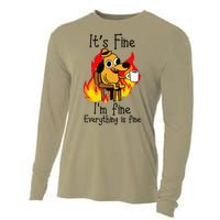 Its Fine Im Fine Everything Is Fine This Is Fine Meme Dog Cooling Performance Long Sleeve Crew